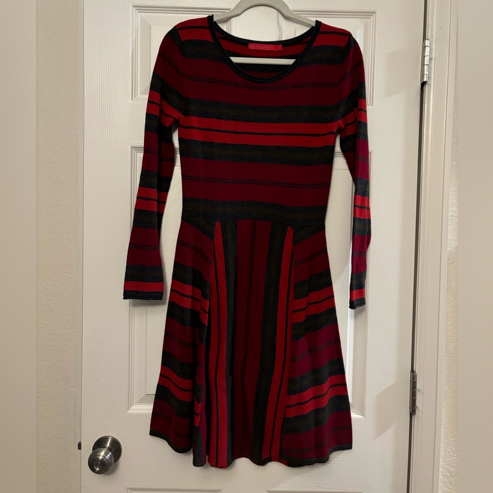 Krimson Klover | Gray Red Stripes Merino Wool Long Sleeve Dress Sz S